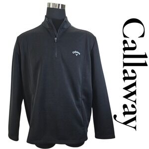 Callaway Pullover Mens XL Black Polyester 1/4 Zip Opti-Dri Textured Golf Jacket